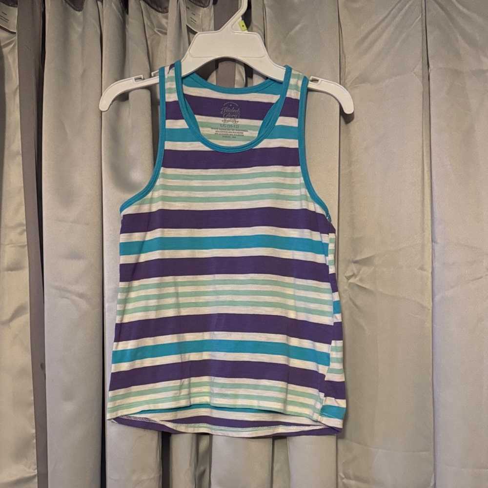 3/$15 Faded Glory Kids Striped Tank Top - Purple, Teal, White